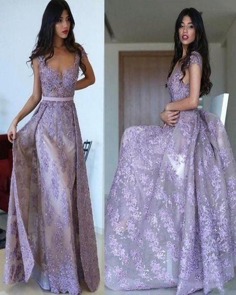 

wholes gorgeous purple illusion mermaid prom dress with detachable skirt lace appliqued beads cap sleeve long evening formal 8426203, Black