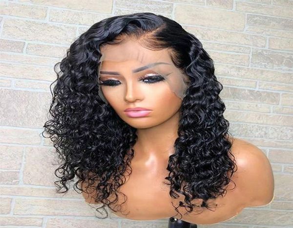 

bythair brazilian human hair 13x6 hd transparent lace front wigs deep curly glueless 150 density natural black color with baby ha5249151, Black;brown