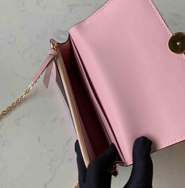 

69578 flore chain wallet version combine coated canvas with calf leather flower clasp large smart phone crossbody or shoulder2797850