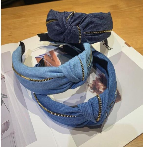 

new fashion boutique hair accessories women039s denim zipper bow headband middle knot knot headband hair band wild headdress gi3170514, Black;brown