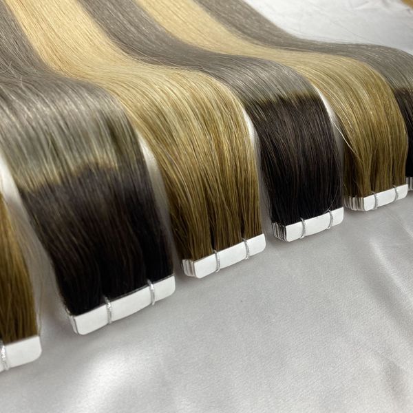 

european double drawn raw remy pu tape in hair extensions 100 human hair, Black
