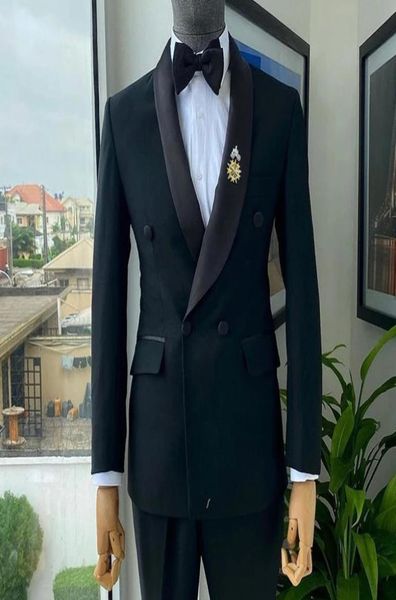 

black wedding tuxedo for groomsmen with double breasted men suits slim fit jacket pants 2 piece formal male fashion costumes5658758, Black;gray