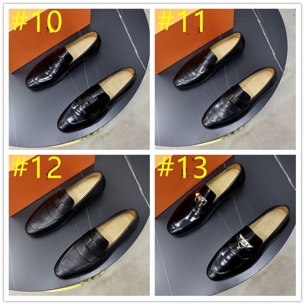 

luxury new mens loafers dress shoes h logo leisure genuine leather office walk casual embossing size 6.5-11, Black