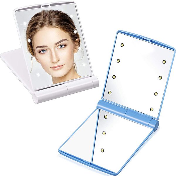 

fashion foldable compact mirrors 8 led lights makeup mirror cosmetic lighting mini portable gift pocket mirrors