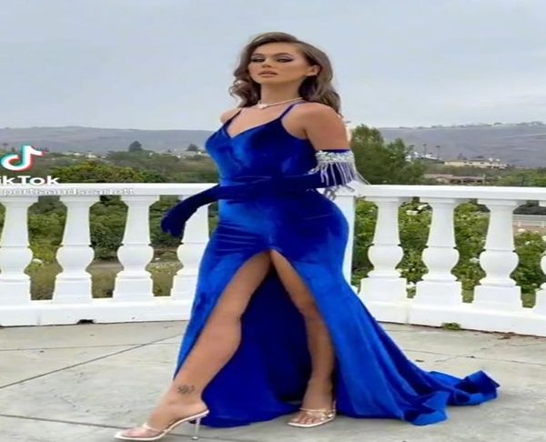 

aso ebi 2022 arabic royal blue velvet evening dresses front split backless prom pageant mermaid formal party second reception5928736, Black