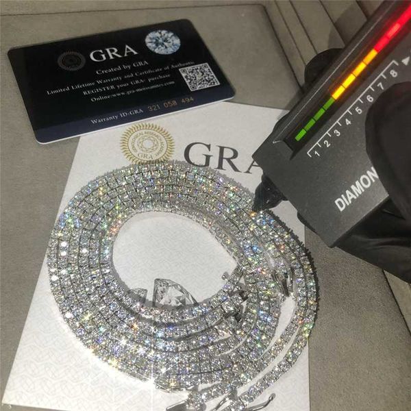 

hip hop iced out d color white vvs 925 sterling silver 2mm 3mm 4mm 5mm 6.5mm moissanite diamond tennis moissanite chain