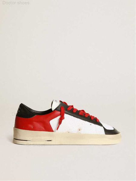 

sole small dirty shoes designer luxury italian retro handmade stardan sneakers in red and white leather with mesh inserts, Black