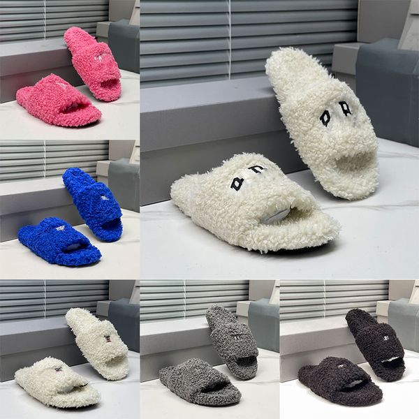 

casual shoes women's winter wool smooth plush warm letter sandals comfortable girl flip-flops designer luxury women's slippers., Black