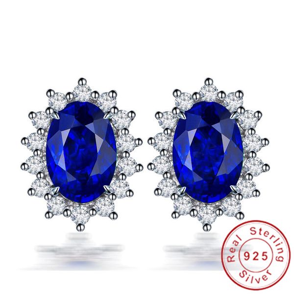 

princess diana stud earrings real silver color sapphire cz royal wedding earrings for women bridal engagement jewelry, Golden