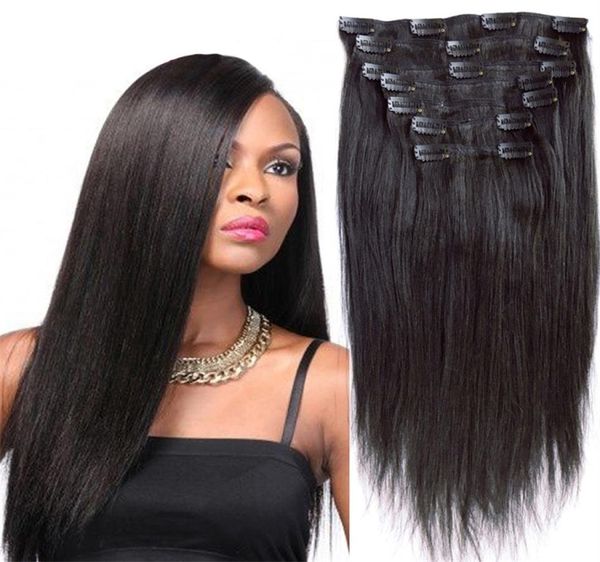 

new arrival brazilian human hair weave clip in human hair extensions brazilian virgin hair clip on human bundles 7810pcset5036931, Black;brown