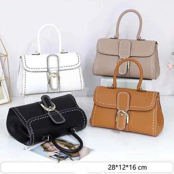 

brand designer bag tote bags belgian delvo women's bag same style horseshoe buckle solid color horizontal layer cowhide shoulder cross