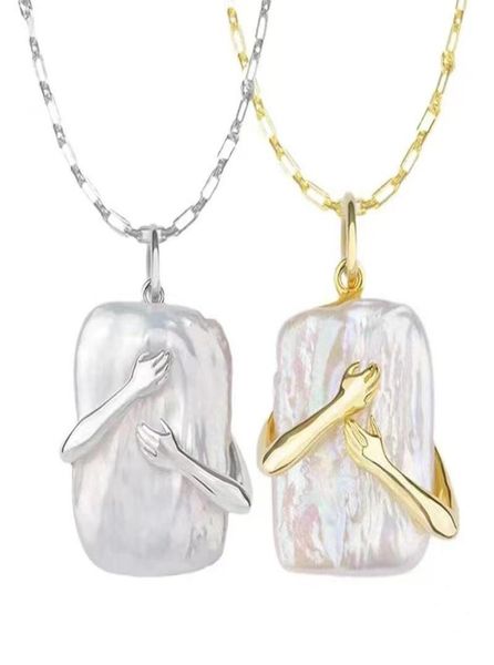 

pendant necklaces 2021 fashion unique hand couple hug necklace for women lovers friendship jewelry christmas gifts long neck chain5213158, Silver