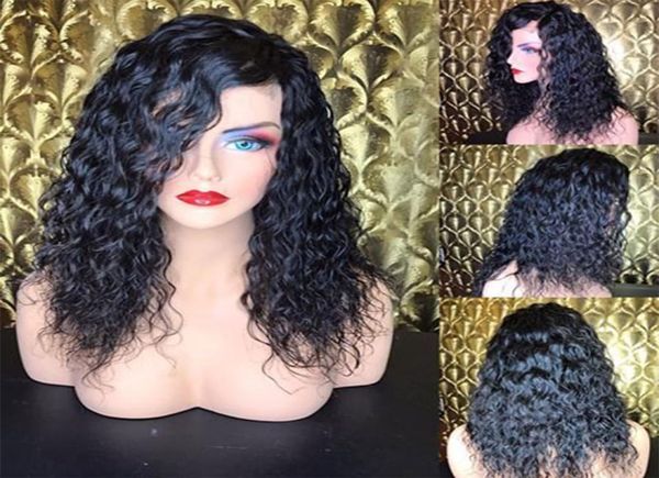 

malaysian remy hair preplucked wet wavy lace front wigs human hair with baby hair 180 density curly full lace wigs for black wome9257588, Black;brown
