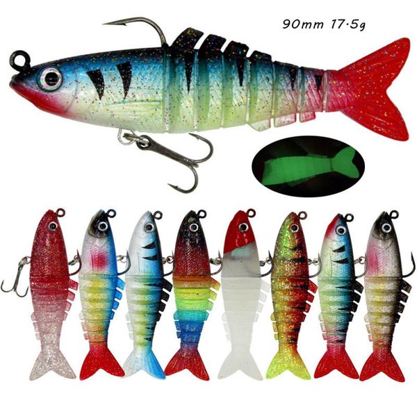 

90mm 175g multisection fish hook soft baits lures 6 treble hooks 8 color mixed silicone fishing gear 8 pieces lot wsb158870251