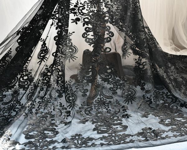 

black french vintage fabric embroidery lace wedding dress gauze clothing decoration materials diy accessories lace fabric t0343916296, White;gold