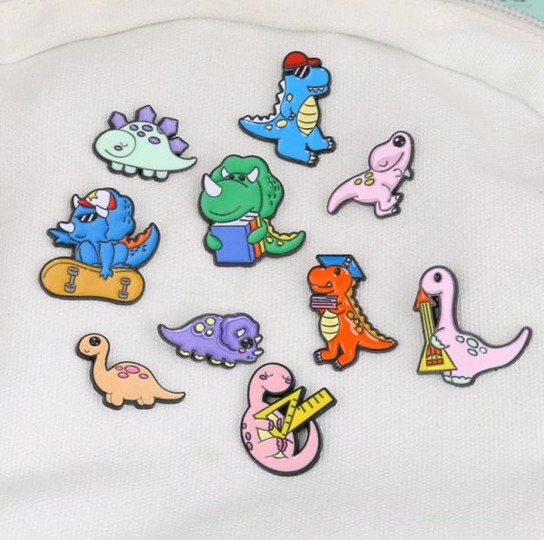 

cartoon dinosaur family brooch pins 12pcs set cute animal alloy enamel paint men039s suit brooches small jewelry gift badge shi5496762, Gray