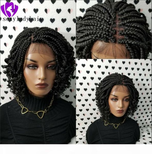 

200density full short braided wigs box braids wigs for black women lace front braid wig curly 14inch black brown with body hair4363620