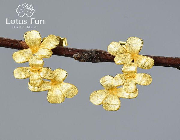

lotus fun flower in my garden stud earrings arrival real 925 sterling silver handmade fine jewelry earrings for women 2011139681677, Golden;silver