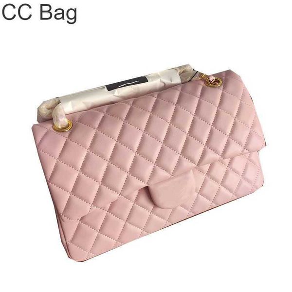 

cc bag 9a 2023ss light pink classic double flap lambskin bags crossbody shoulder gold/silver metal hardware matelasse chain multi pochette l, White