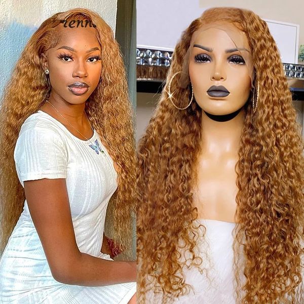 

Brazilian Honey Blonde Curly Lace Front Wig Brown Kinky Curly 13x4 Lace Frontal Wigs For Black Women Blue /Red Gluess Synthetic Deep Wave Wig Cosplay, New blue color