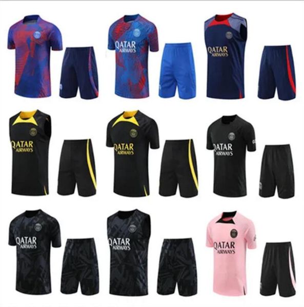 

22/23/24 psgs tracksuit soccer jerseys 22 23 paris sportswear men training suit short sleeved suit football kit uniform chandal sweatshirt s, Black