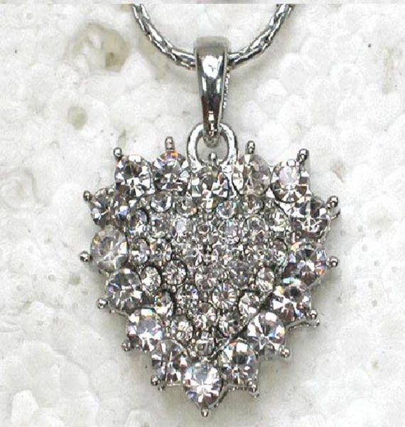 

12pcslot whole crystal rhinestone heart pendant fashion necklaces f1644466017, Silver