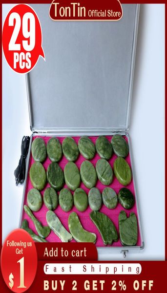 

selling 29pcsset body massage stones massage stone set stone green jade massage plate with heater box ce and rohs9817542