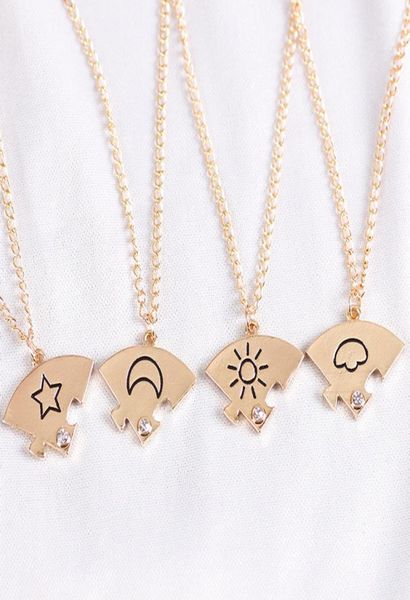 

4piece set friend friendship necklace sun moon cloud and star inlaid rhinestone stitching bff pendant fashion jewelry gift5402724, Silver