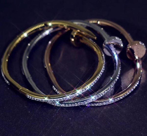 

rose gold bangle brand designer classic nail men bracelet luxury women jewelry diamond bracelet for gift never fade8000293, Black