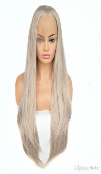 

synthetic hair wigs white platinum grey straight synthetic lace front wig heat resistant fiber natural hairline6057878, Black