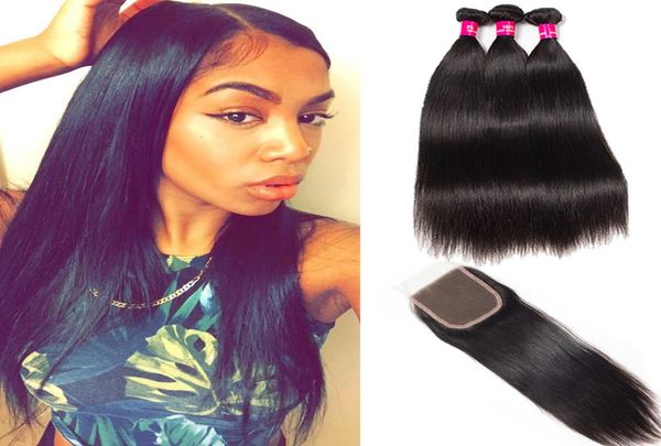 

8a remy brazilian body wave straight loose wave deep wave kinky curly hair 3 bundles with closure middle 3 part human hair ex2666993, Black;brown