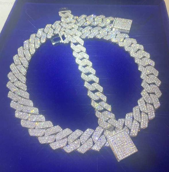 

fashion design 15mm 18mm wide 3rows moissanite diamond silver cuban link necklace/bracelet chain for rapper hiphop jewelry