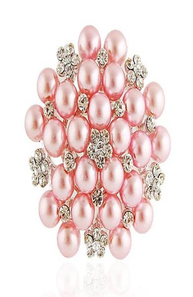 

2 inch silver tone pink pearl and rhinestone crystal brooch09361809, Gray