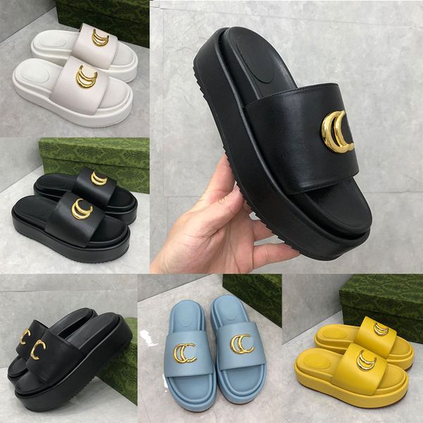 

famous brand women leather metal sandals platforms comfort mens womens designer increase waterproof slide sandals slip on slippers, Black