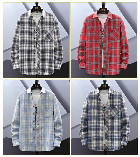 

2022 spring autumn mens long sleeve plaid formal button shirts lapel business leisure casual wedding grid, White;black