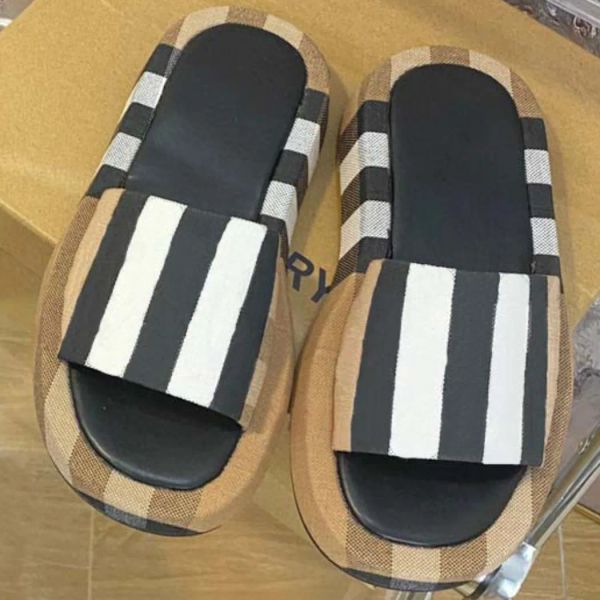 

2023 slippers women fashion canvas designer slide slippers girls' 60mm canvas cover thick sole sandals and dust bags large 41 gwr, Black