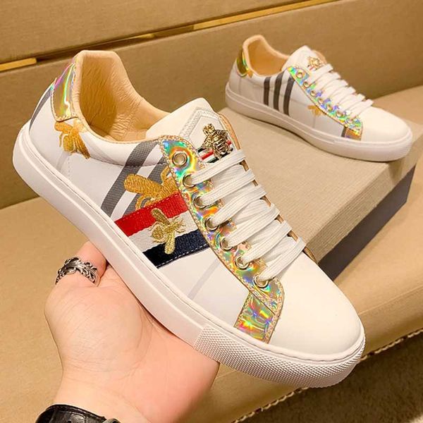 

fukuqi little bee white men's board high version leather casual kuqi women's shoes