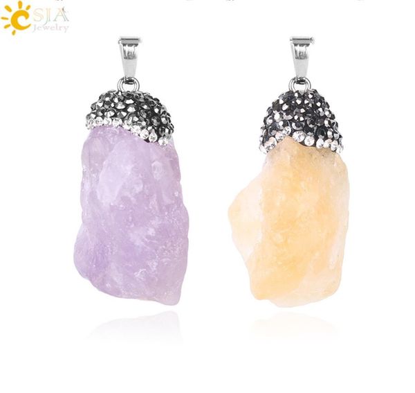 

csja new irregular natural healing gem stone orange purple crystals gradient copper rhinestones jewelry women necklace pendant cha9800765, Bronze;silver