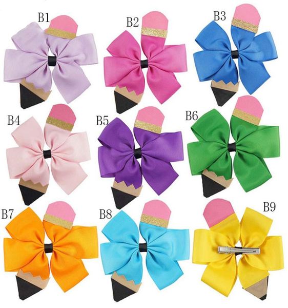 

children bow hairpin back to school season baby girls pencil hair accessories popular kids bow barrettes 45 inches c24809319158, Slivery;white