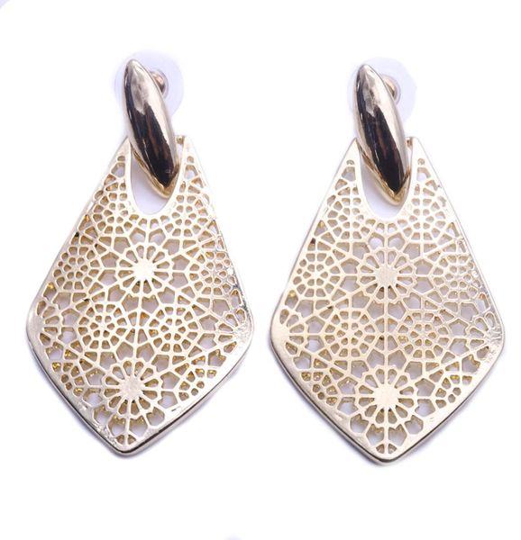 

2colors style alloy geometry hollow out flower earrings fashion silver gold plated dangle earrings for women3812608, Golden;silver