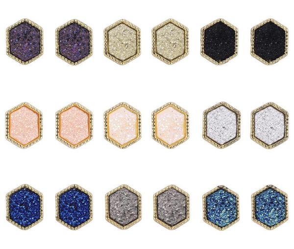 

fashion druzy drusy earrings gold plated polygon hexagon geometry faux natural stone resin earrings for women jewelry3360205, Golden;silver