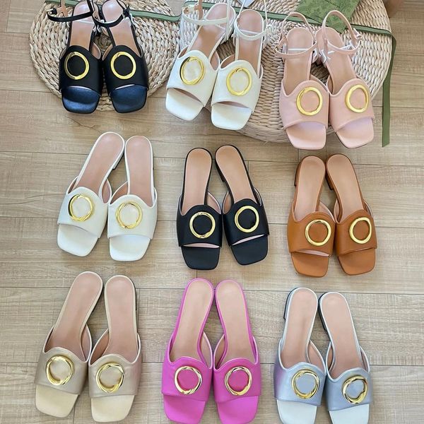 

girls summer sandals multicolor flat shoes womens casual slippers gold hardware buckle low heel princess sandal with box 35-42, Black