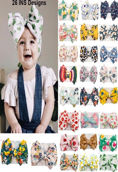 

26 designs ins european and american baby flowers watermelon pineapple print bow headband baby girl elegant hair bows accessories9095152, Slivery;white