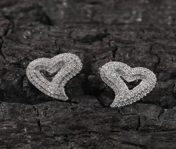 

1 pair hip hop claw set cz stone bling ice out 3 layers heart stud earrings for men women lovers rapper jewelry7654861, Golden;silver