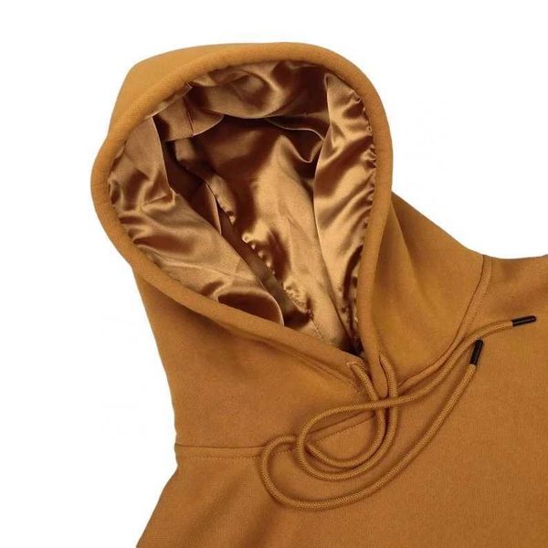 

wholesale custom plus size warm heavy pullover sweatshirt embroidered hoodies with silk hood satin lined hoodie, Black