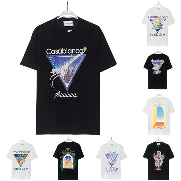 

2023 casablancas t shirt luxury mens tees wear summer round neck sweat absorbing short sleeves outdoor breathable cotton designer t shirt ca, White;black