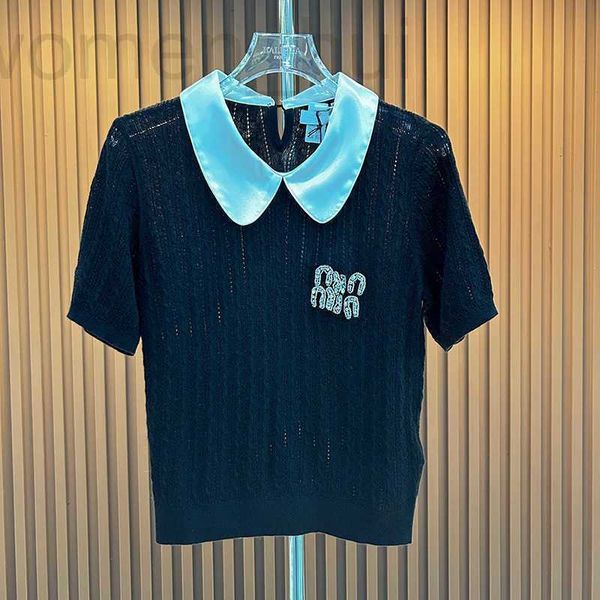 

women's sweaters designer 2023 summer new french high set design sense letter nail diamond polo knitwear ice silk small women le28 u6lt, White;black