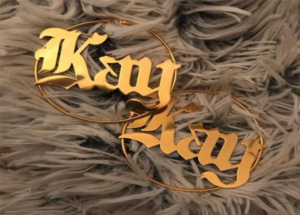 

personalize name stainless steel letter earrings bamboo for women 3 color custom name circle earrings weddings party jewelry 200923232389, Golden;silver