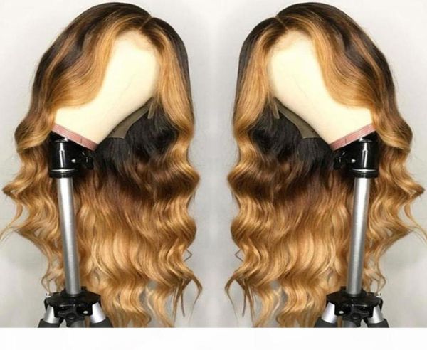

highlight blonde ombre loose body wave lace front human hair wigs for black women brazilian remy baby pre plucked silk base wigaaa2870389, Black;brown