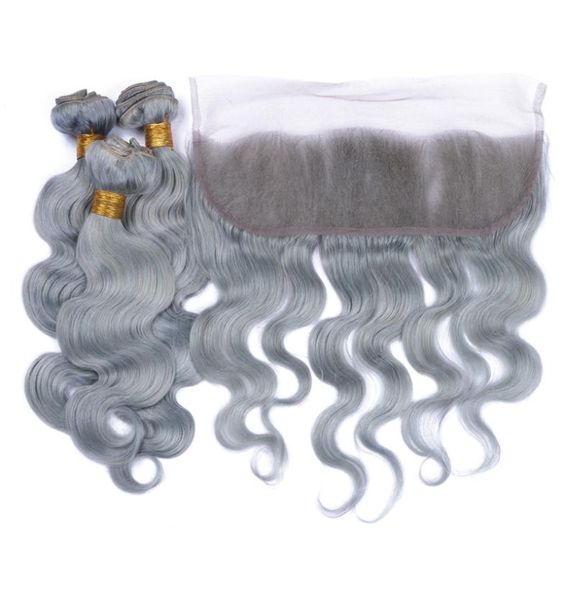 

9a peruvian silver grey human hair 3bundles with lace frontal 13x4 body wave pure grey color virgin peruvian hair with frontals 4p7306768, Black
